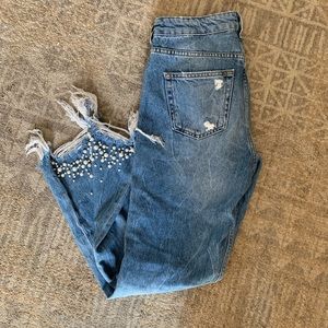 H&M Pearl Embellished Distressed Jeans